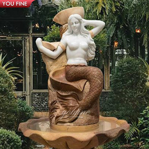 Fontaine <span class=keywords><strong>d</strong></span>'<span class=keywords><strong>eau</strong></span> classique YOUFINE en marbre sculpté à la main avec une sirène tenant une coquille pour jardin de villa - Product Image 4