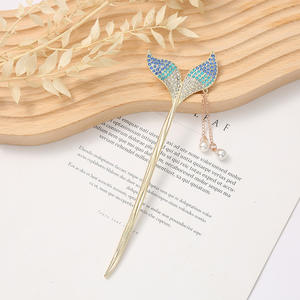 Qianjin Großhandel Meerjungfrau Schwanz Haar Stick Metall Haar gabeln mit Perle Anhänger Elegante Haarschmuck für Frauen - Product Image 4