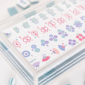 Juego de Mahjong de Acrílico Transparente en Rosa y Azul |   Azulejos de Estilo Americano de Lujo de 3 Capas para una Elegancia Transparente - Product Image 3