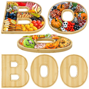 Bandeja de Bambú con Letras BOO, Decoración de Halloween, Plato de Madera para Dulces y Bocadillos, Juego de Vajilla para Fiestas, 30x25cm - Product Image 5