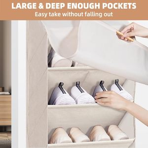 Organisateur de chaussures à suspendre sur la porte, 7 poches, pliable, en polyester beige, rangement suspendu pour chaussures derrière les portes ou sur les murs - Product Image 6