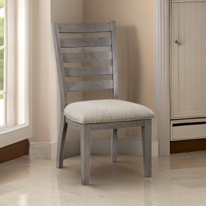 Trea 23 Inch Tufted Side Dining Chairs Set of 2 <b>Ladder</b> Back Gray Beige Cushioned Seat for Living Room Bedroom Office Furniture - Product Image 1