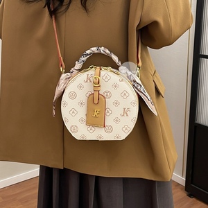 Luxury Designer Logo Zipper Closure <b>Small</b> Round Crossbody <b>Purse</b> Vintage Elegant Women Single Shoulder Bag - Product Image 2