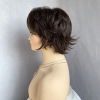 Perruque synthétique courte brune coupe pixie avec frange moelleuse pour femme, résistante à la chaleur, lisse et soyeuse, ondulée, dégradée, fabriquée à la machine