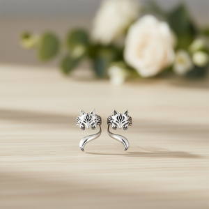 Tibetan Silver <b>Fox</b> Head Stud Earrings Antique Silver Plated Vintage Animal Design Unisex Fashion <b>Jewelry</b> - Product Image 2