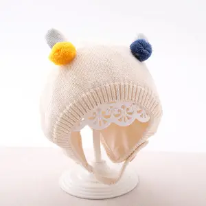 Topi Rajut Bayi, Topi Bonnet Bayi Laki-laki Perempuan Hangat untuk Anak-anak Pom Pom Balita Baru Lahir Topi Beanie Musim Dingin