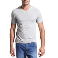 Personnalisé 95% Bambou 5% Spandex Blanc Blanc Hommes Col V Slim Fit T-shirt