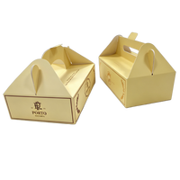 Boîte en carton dorée effet estampage à chaud, emballage de luxe haut de gamme pour pâtisseries, pains et friandises avec poignée