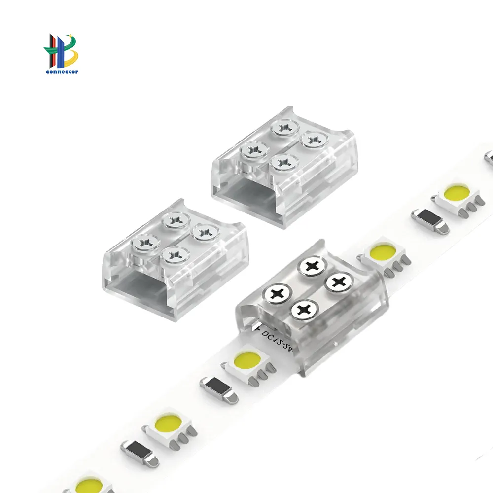 5V 12V 24V 8mm 10mm LED स्ट्रिप लाइट्स के लिए LED टेप कनेक्टर 2 पिन सोल्डरलेस टाइटन स्क्रू पारदर्शी टेप टू टेप कनेक्टर