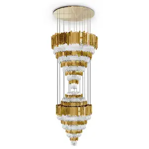 Modern Design Luxury Custom Crystal Gold Pendant Lamp Art Large Gold Chandelier Light for High Ceiling Decorative Hotel