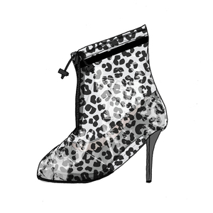 Bottes de pluie pour femmes, hauteur cheville, talon haut, PVC imperméable, imprimées, fermeture éclair, légères, antidérapantes, recyclables - Product Image 6