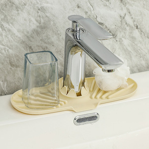 Silicone Sink Drain Mat With Cup Holder And Soap Dish For Kitchen Faucet Storage 27cm X 10cm Milk Tea Color - Product Image 1