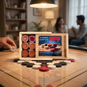 Jeu de carrom géant en bois pour l'intérieur avec pièces de jeu rondes rouges et noires et boîte de rangement - Product Image 3