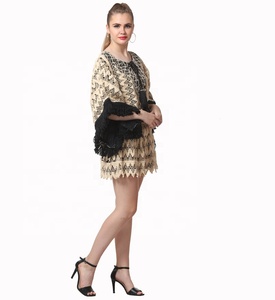Robe en velours crocheté, style ethnique traditionnel bohème, couleur noire, été, femme, longueur genoux, vintage, 100% coton, écologique - Product Image 2