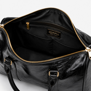 Sac de voyage en PU noir brillant personnalisé, grande capacité, sac de week-end, sac de voyage portable pour hommes et femmes - Product Image 5