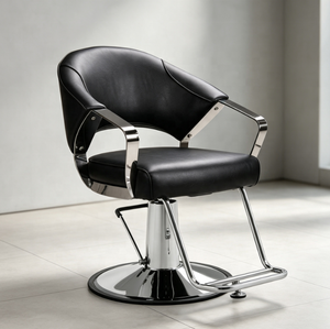 Sillón de Barbería Moderno, Hidráulico, Tapizado en Negro, con Base Cromada, para Salón de Belleza - Product Image 2