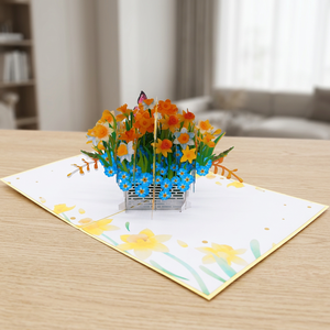 Best Seller 3D Pop Card Custom Laser Cut Handmade Art Paper Flower Basket Design Love Style Valentine's Day Gift Customizable - Product Image 4