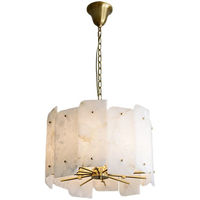 Lustre suspendu en marbre, luminaires suspendus ronds en laiton et en albâtre pour salle à manger