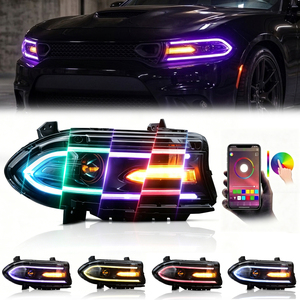 <span class=keywords><strong>Faro</strong></span> Anteriore VLAND con Luci Diurne <span class=keywords><strong>RGB</strong></span> a LED per Dodge Charger GT RT SRT 2015-2023 - Product Image 1