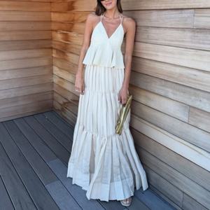 Nuevos Vestidos Elegantes de Primavera para Fiesta, Vestidos Casuales Holgados y Modestos para Mujer, Vestido Maxi con Tirantes Finos, Escote en V Profundo y Volantes de Gasa - Product Image 1