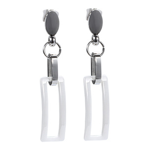 Ensemble collier et boucles d'oreilles rectangulaires géométriques en acier inoxydable pour femmes, bijoux de fête, accessoires de mode noir et blanc - Product Image 5