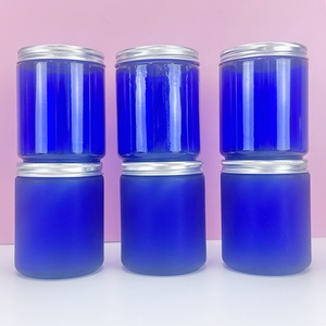 Popular Black Blue Transparent Amber <b>Jar</b> 8oz 250g Amber Luxury <b>Empty</b> Straight Sided Glass Candle <b>Jar</b> with Black Aluminum Lids - Product Image 5