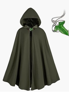 Mantello Medievale con Cappuccio per Uomo Adulto, Mantello Rinascimentale con Cappuccio, Collana con Spilla a Foglia <span class=keywords><strong>Verde</strong></span>, Costumi Storici e Vintage - Product Image 2