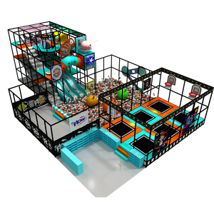 Aire de jeux intérieure personnalisée Playpedia avec trampoline, grands toboggans interactifs et piscine à balles pour parc de trampolines - Product Image 1