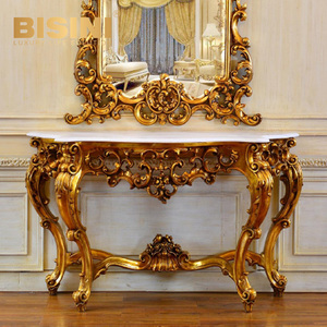 Table <span class=keywords><strong>console</strong></span> en PU dorée à la main, style <span class=keywords><strong>baroque</strong></span>, sculptures en résine, feuilles d'<span class=keywords><strong>or</strong></span> 24 carats et plateau en marbre, idéale pour les halls d'entrée, les hôtels de luxe et les villas - Product Image 6