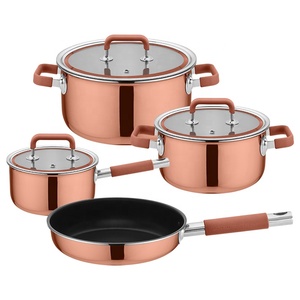 Thiết kế sang trọng đồng triply 304 thép không gỉ nấu ăn nồi <span class=keywords><strong>Cookware</strong></span> <span class=keywords><strong>Set</strong></span> với Silicone xử lý - Product Image 1