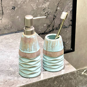 Juego de tocador de cerámica azul hielo rústico para decoración de encimera de fregadero en baño, habitación de polvo, <span class=keywords><strong>Suite</strong></span> de invitados o espacio de lavabo moderno - Product Image 6