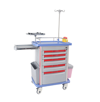 Nouveau design de mobilier hospitalier, chariot d'urgence médical jetable à 5 tiroirs avec verrouillage, capacité de charge de 200 kg, classe I, garantie 1 an