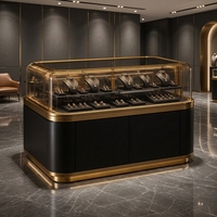 Comptoir de présentation autoportant en verre avec éclairage LED pour bijoux en or noir, vitrine pour boutique de détail