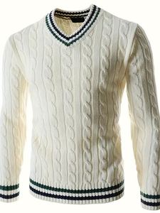 Pull personnalisé pour hommes Pull à manches longues Col en V Automne et hiver Top en tricot grande taille Pull torsadé pour hommes - Product Image 3