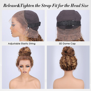Sangle invisible 360 marron <span class=keywords><strong>clair</strong></span> pour perruques Lace Front, cheveux Remy, densité 250, bouclés <span class=keywords><strong>blond</strong></span> miel, avec cordon de serrage invisible - Product Image 6