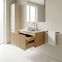 Mueble de Baño Flotante Moderno de Madera Contrachapada Boston Oak Woodmatt con Cajones, Sin Lavabo, para Proyectos Hoteleros Personalizados