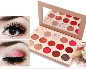 Оптовая продажа: палетка теней для век из 15 матовых и глиттерных оттенков (красный, розовое золото), веганская косметика - Product Image 3