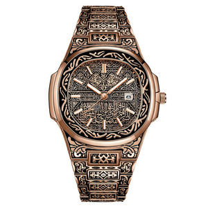 Custom Brand Name Vintage <strong>Retro</strong> Watch for Men Luxury Quartz Movement with Date Display Rune Words Middle East Style Black <strong>Clock</strong> - Product Image 1