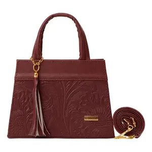 Bolso Bandolera de Nailon para Mujer Fana Melinda, Color Vino, Diseño a Rayas, con Borlas, para Todas las Temporadas - Product Image 4