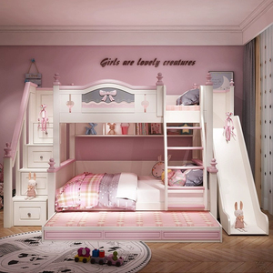 Cama litera moderna de madera DK Board-Wood para niñas, con diseño de princesa, doble, alta y baja, ecológica, cómoda, con tapicería de poliéster, cama para niños - Product Image 2