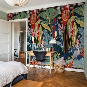 Illustrazioni d'Arte Moderna Personalizzate Foglie di Piante Tropicali Carta <span class=keywords><strong>da</strong></span> Parati Murale Adesiva per Camera <span class=keywords><strong>da</strong></span> Letto - Product Image 2