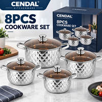 Ensemble de 8 ustensiles de cuisine en acier inoxydable avec couvercles en verre, base multicouche, durable, compatible lave-vaisselle, comprenant une marmite à soupe, un faitout et une cocotte
