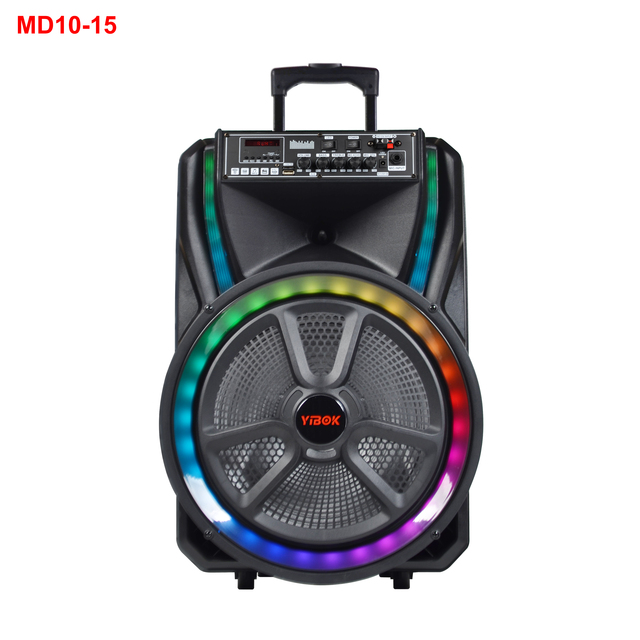 Trolley Speaker with Battery Mic Wheels Rechargeable Fashionable Flashing Led Light MD10-15