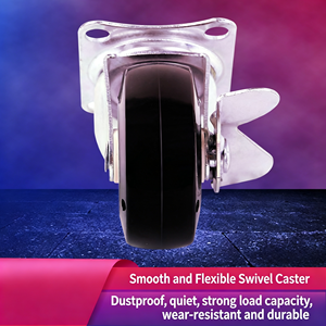 Rueda Giratoria de 1 Pulgada con Freno, Rueda Negra, Soporte Metálico, Rodamiento de Bolas Silencioso, Tipo Plano - Product Image 6