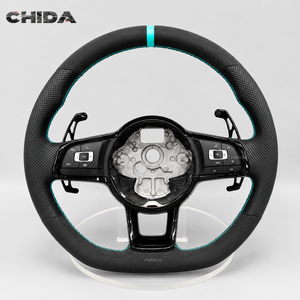 Volant sport à fond plat en cuir et daim adapté aux Volkswagen Golf <span class=keywords><strong>5</strong></span> 6 7 7.<span class=keywords><strong>5</strong></span> R MK5 MK6 MK7 GTI Polo B6 B7 Jetta - Product Image 1