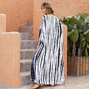 Abiti Caftano Taglie Forti, Copricostume Hawaiano, Abbigliamento da Spiaggia Modesto, Bikini Boho, <span class=keywords><strong>Vestito</strong></span> Kaftano a Righe Stile Marocchino - Product Image 4