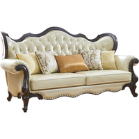 Ensemble de meubles de salon de luxe moderne américain, grand modèle beige pour villa, canapé en cuir pleine fleur véritable, bois massif, éponge, pour hôtel