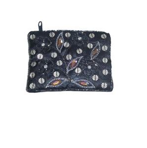 Portamonedas bordado Rectangular negro hecho a mano 11x8cm origen de la India decoración de la boda y Material de tela de regalo - Product Image 1