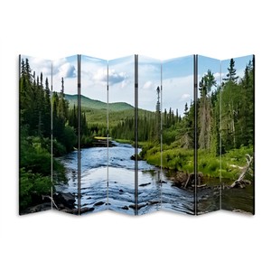 Biombo Plegable Oriental de 8 Paneles con Estructura de Marco, Separador de Ambientes Moderno Bohemio, Lona Impermeable con Diseño de Paisaje Impreso, Opaco - Product Image 6