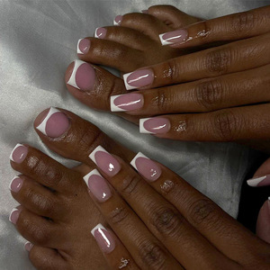 Uñas postizas acrílicas estilo francés cuadradas, mate, para usar en los dedos, las más vendidas, al por mayor - Product Image 4
